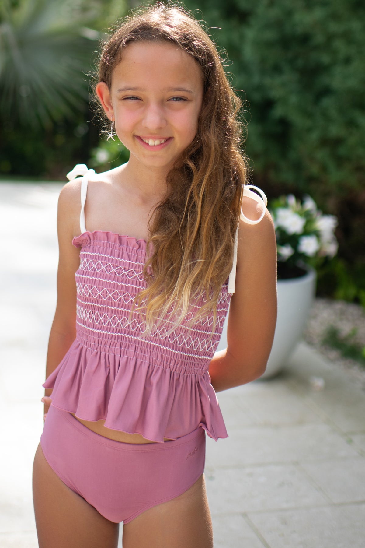 LB Girl's Swim Smocked Tankini Set (violet) FINAL SALE