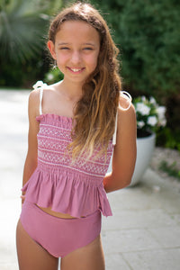 LB Girl's Swim Smocked Tankini Set (violet) FINAL SALE
