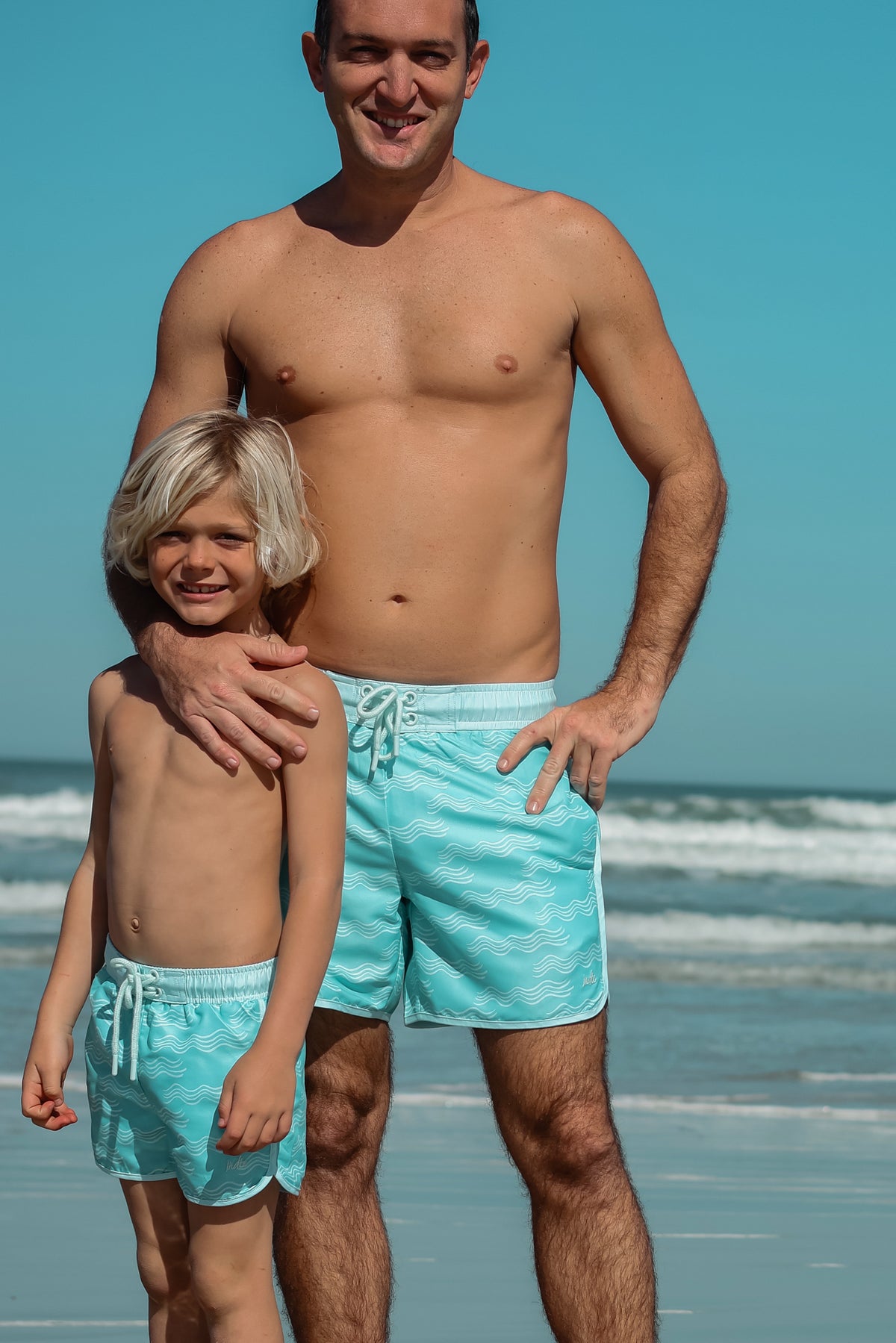LB Boy's Swim Surf Shorts (aqua waves)