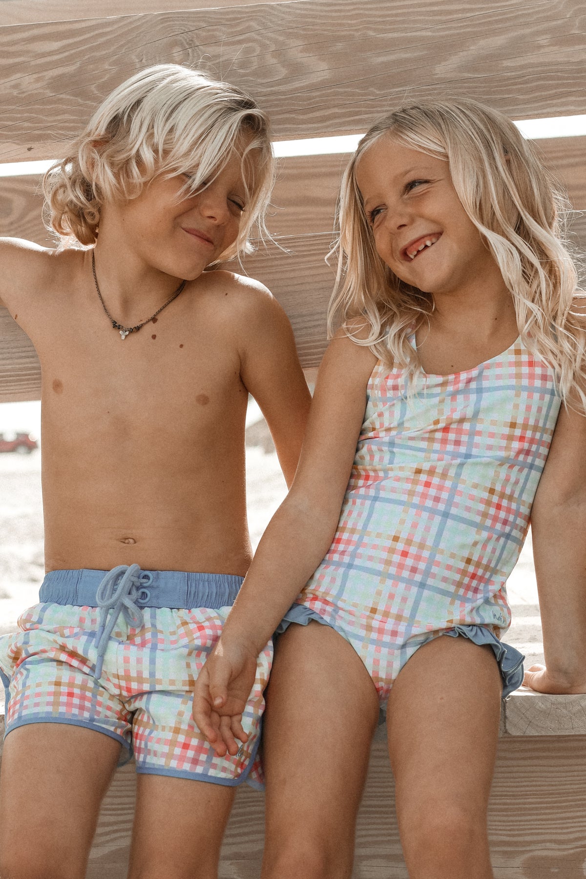 LB Boy's Swim Surf Shorts (plaid)
