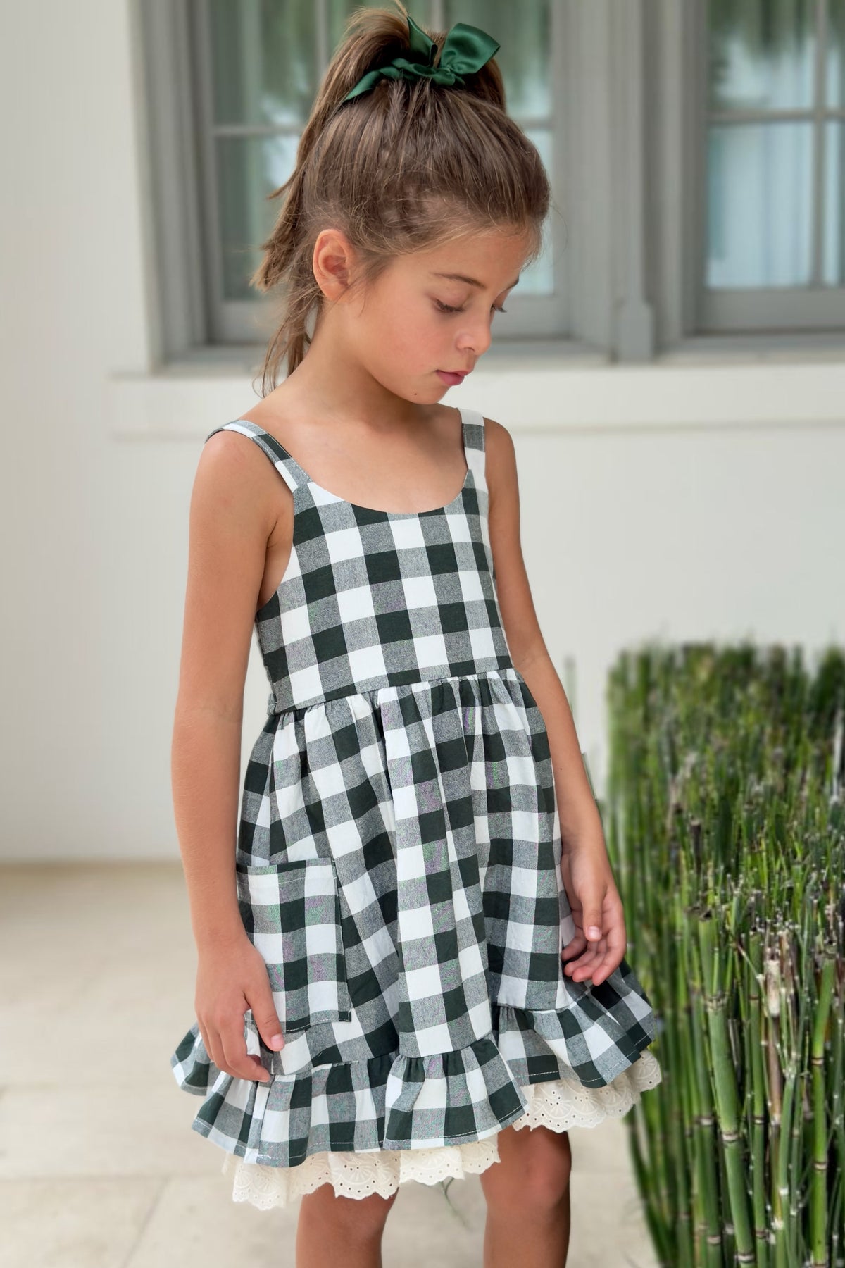 SS Girl's Dress Tilly Pocket Dress (forest checkered)