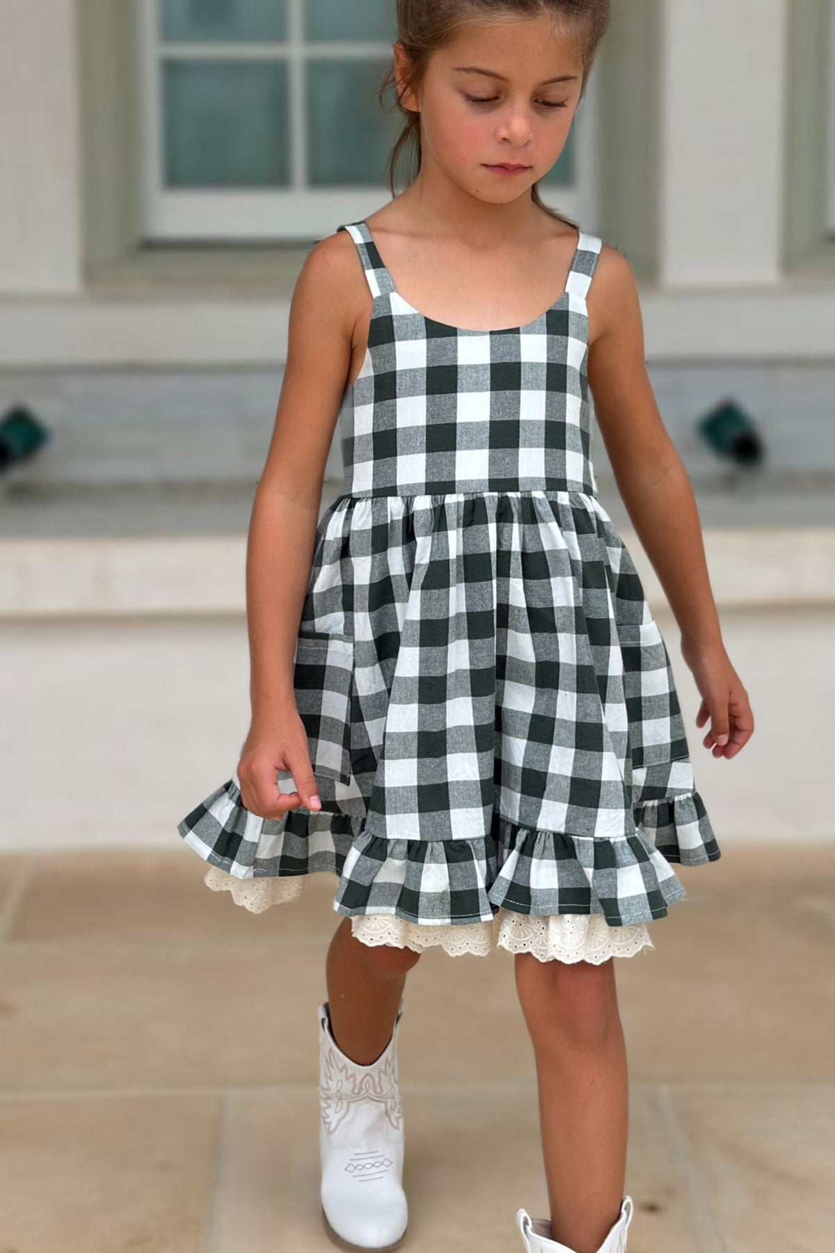 SS Girl's Dress Tilly Pocket Dress (forest checkered)