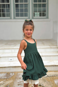 SS Girl's Dress Tilly Pocket Dress (forest linen)
