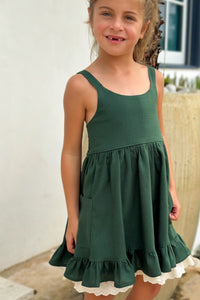 SS Girl's Dress Tilly Pocket Dress (forest linen)