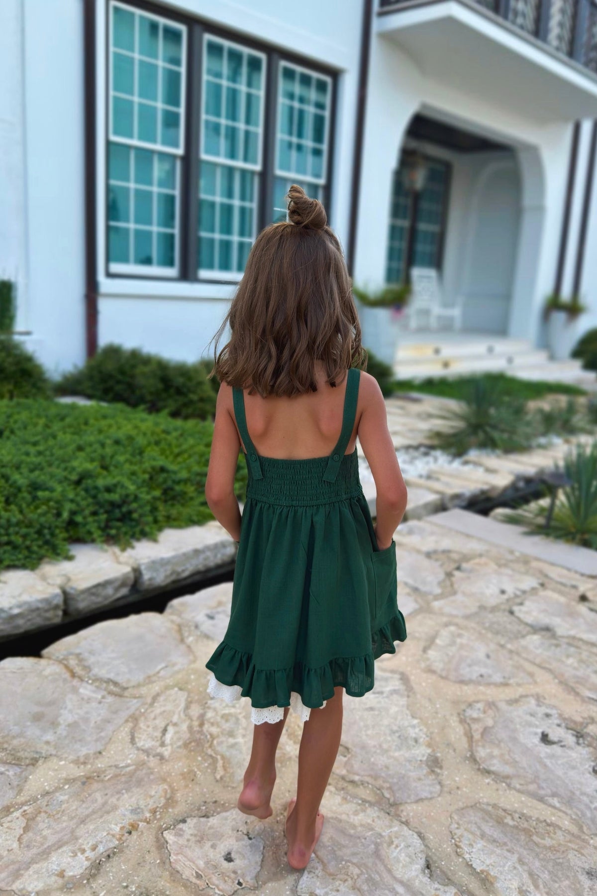 SS Girl's Dress Tilly Pocket Dress (forest linen)