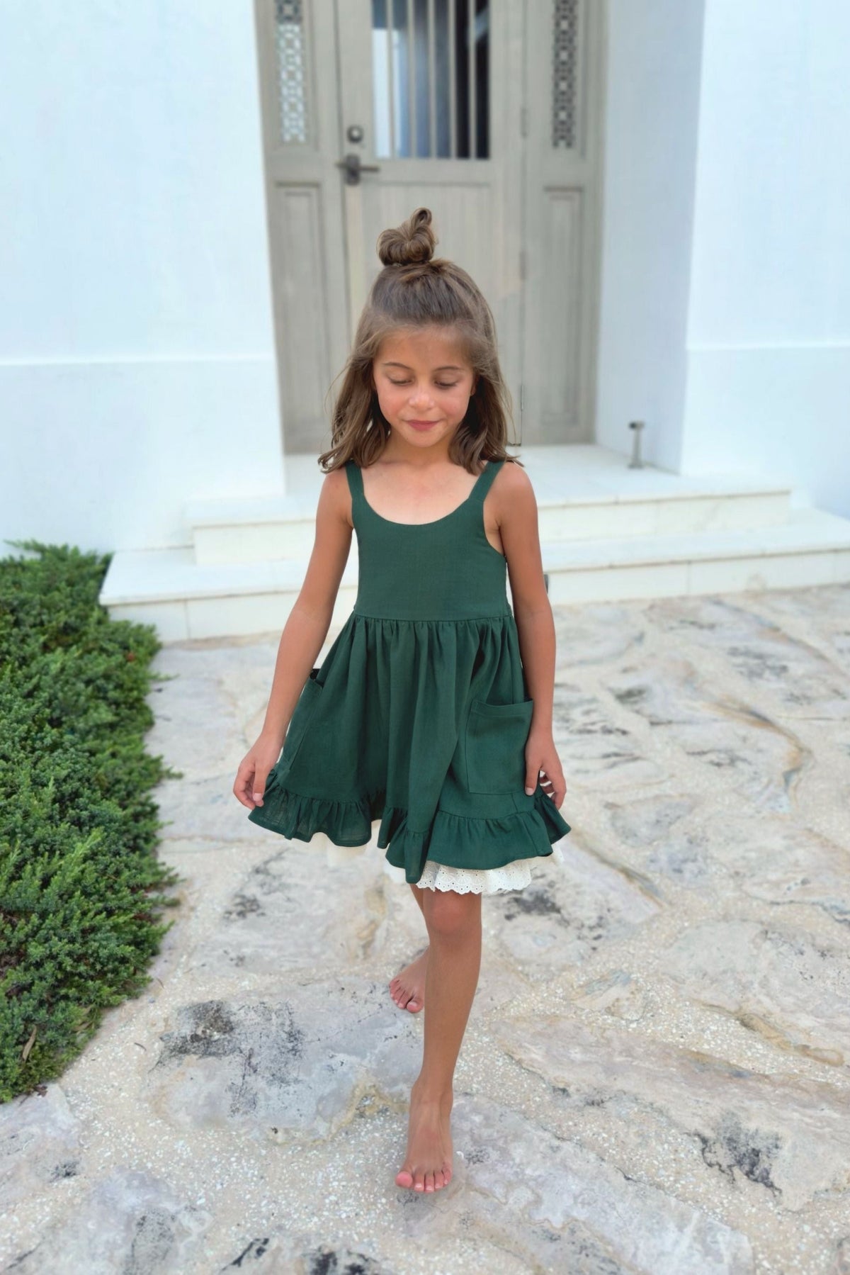 SS Girl's Dress Tilly Pocket Dress (forest linen)