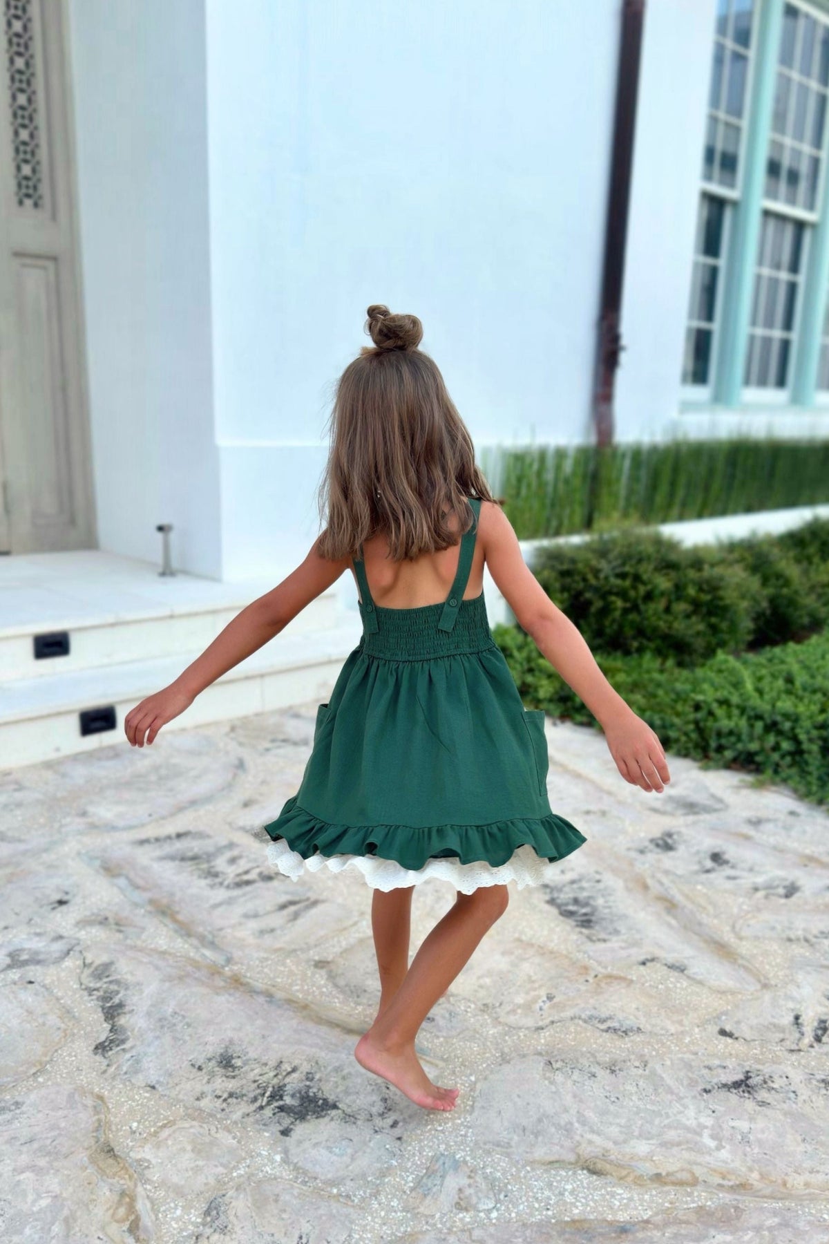 SS Girl's Dress Tilly Pocket Dress (forest linen)