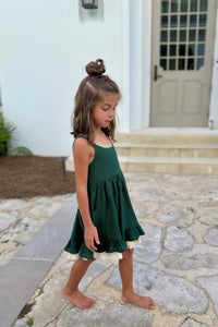 SS Girl's Dress Tilly Pocket Dress (forest linen)