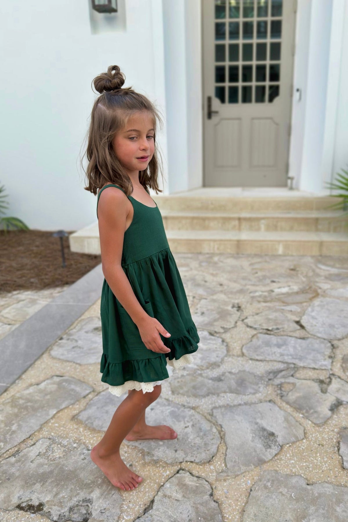 SS Girl's Dress Tilly Pocket Dress (forest linen)
