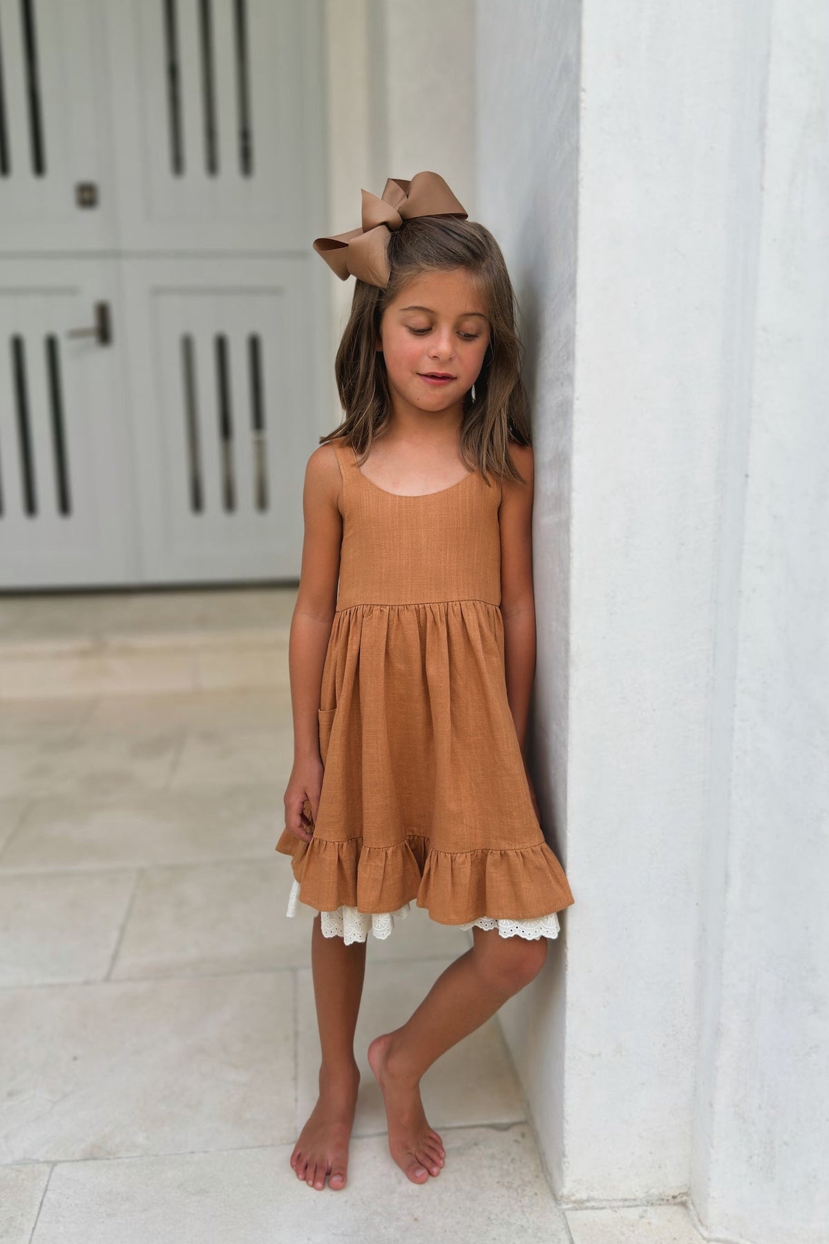 SS Girl's Dress Tilly Pocket Dress (mocha linen)