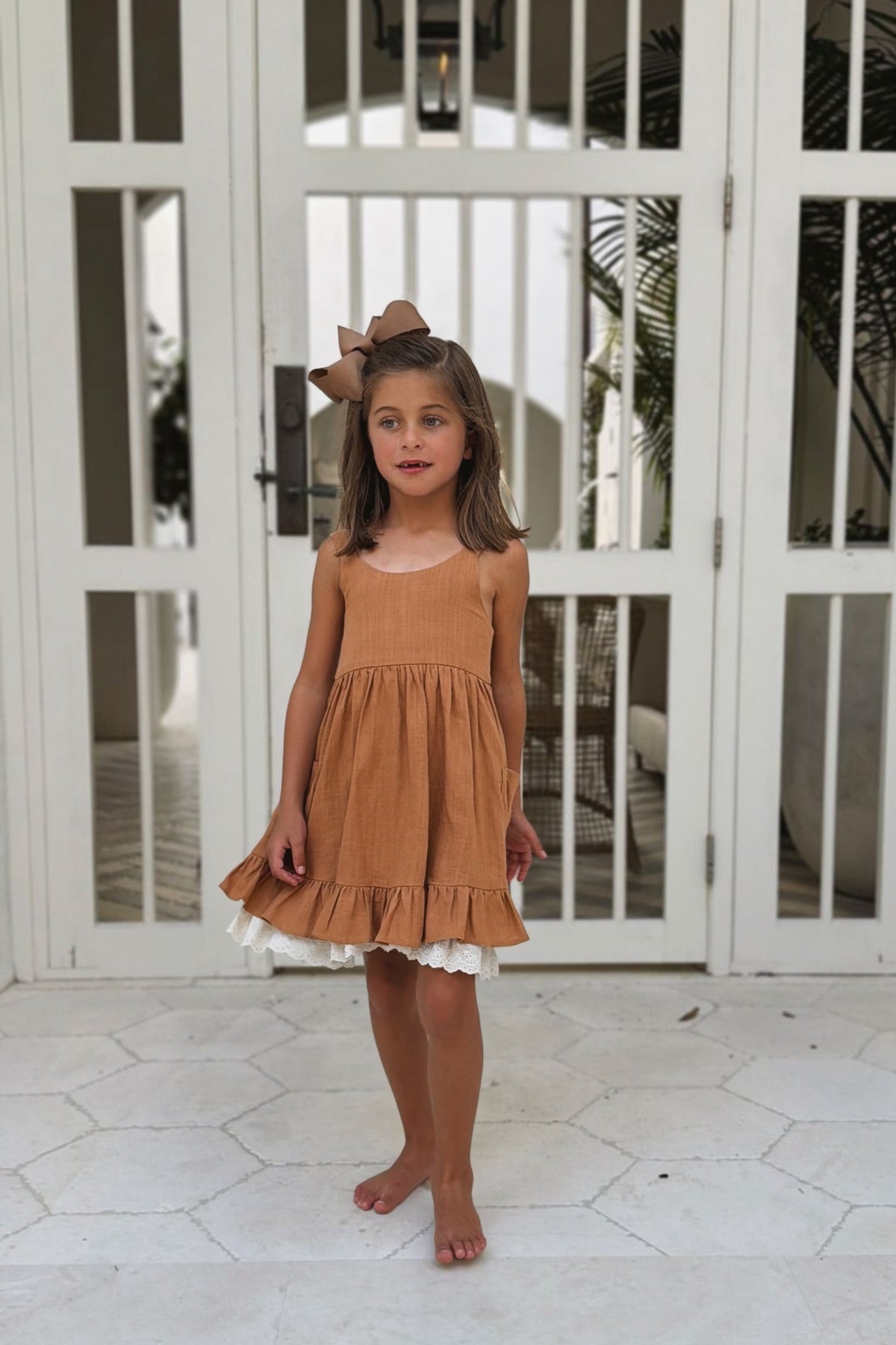 SS Girl's Dress Tilly Pocket Dress (mocha linen)