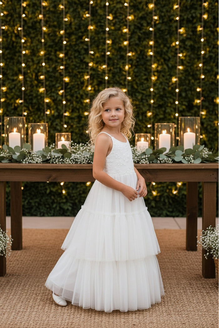 SS Girl's Dress Wendy Embroidered Dress (white tulle)
