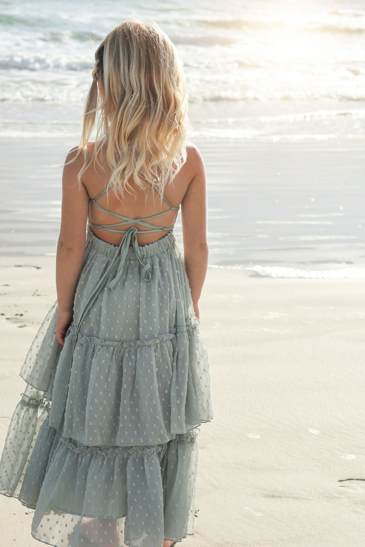 SS Girl's Dress Wendy Dress (sage swiss dot)