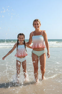 LB Women's Swim Women's Smocked Tankini Set (peach ombre)