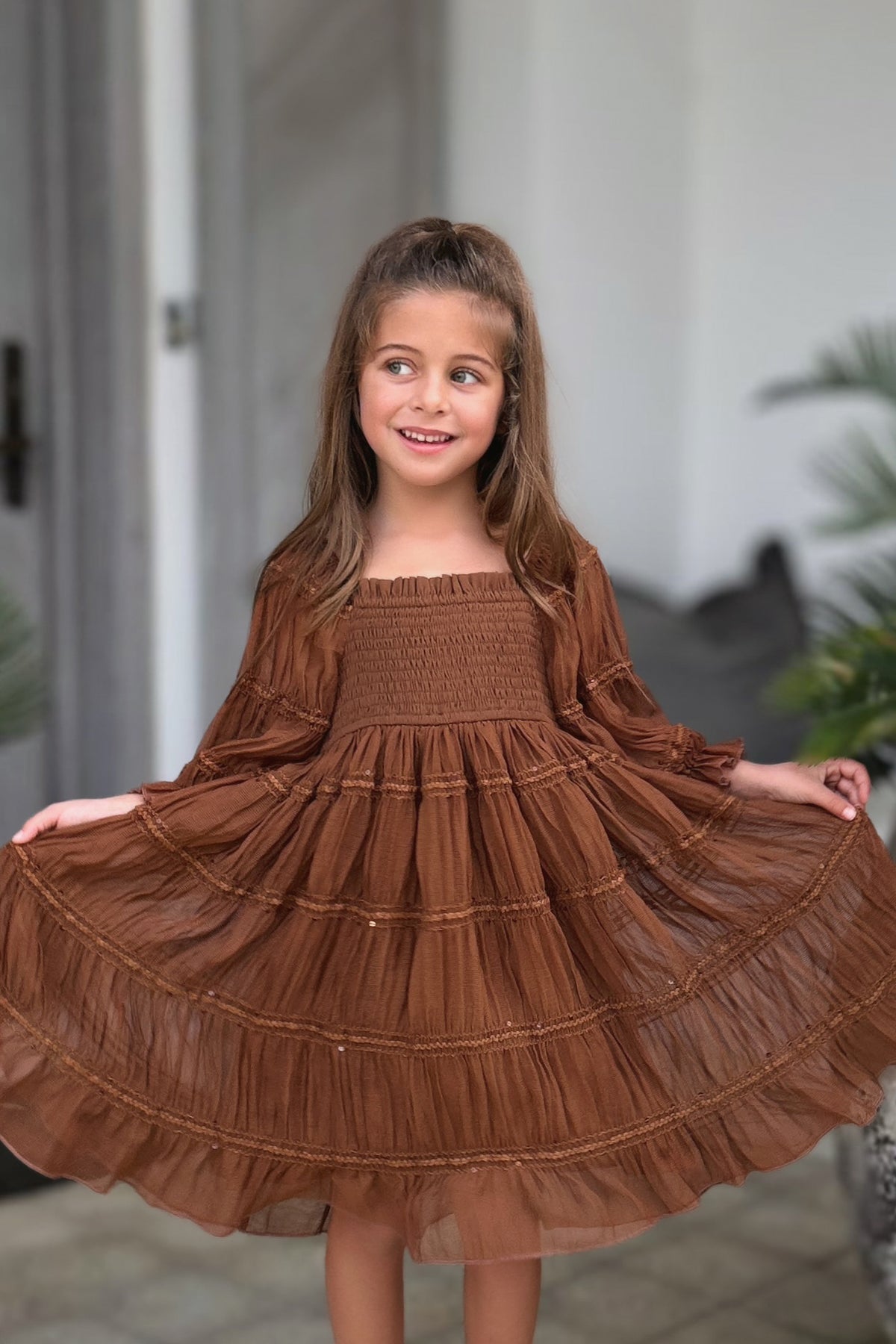 SS Girl's Dress Karina Dress (mocha chiffon)