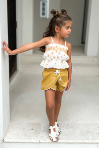 LB Girl's Sets Alice Smocked Top & Petal Shorts Set (gold suns) FINAL SALE