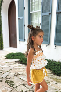 LB Girl's Sets Alice Smocked Top & Petal Shorts Set (gold suns) FINAL SALE