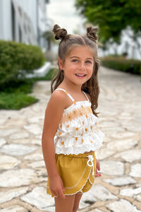 LB Girl's Sets Alice Smocked Top & Petal Shorts Set (gold suns) FINAL SALE