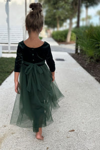 SS Girl's Dress Gracie Dress (forest velvet tulle)