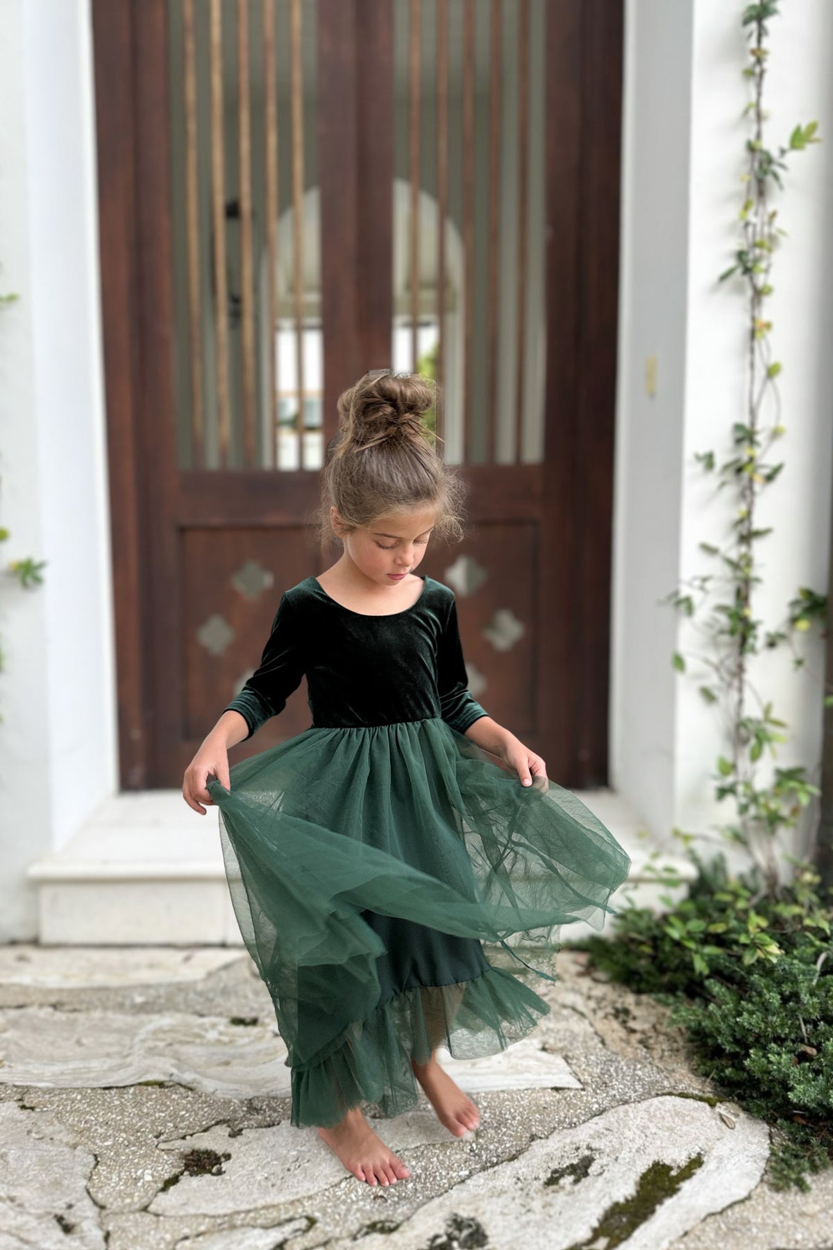SS Girl's Dress Gracie Dress (forest velvet tulle)