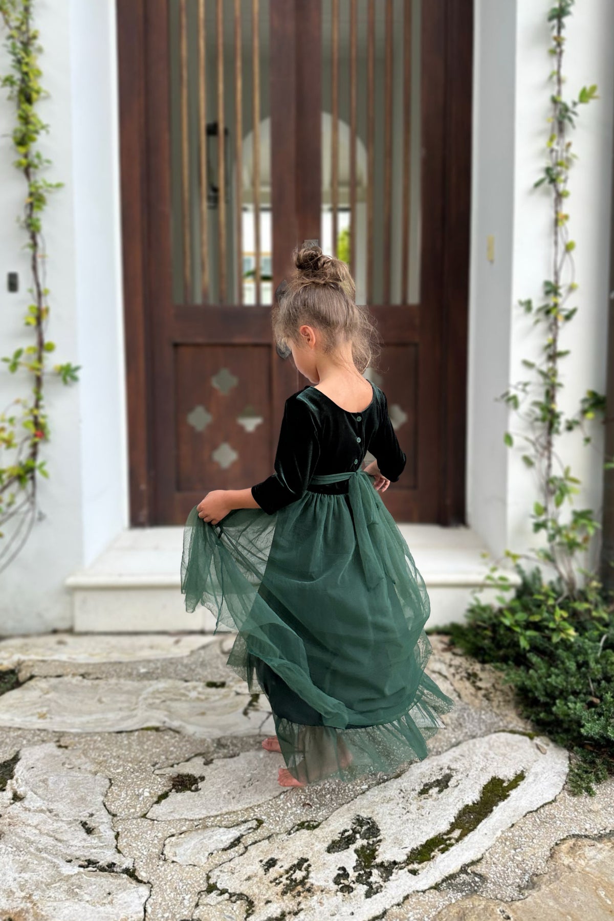 SS Girl's Dress Gracie Dress (forest velvet tulle)