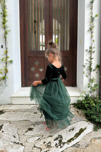 SS Girl's Dress Gracie Dress (forest velvet tulle)