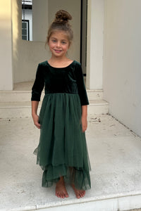 SS Girl's Dress Gracie Dress (forest velvet tulle)