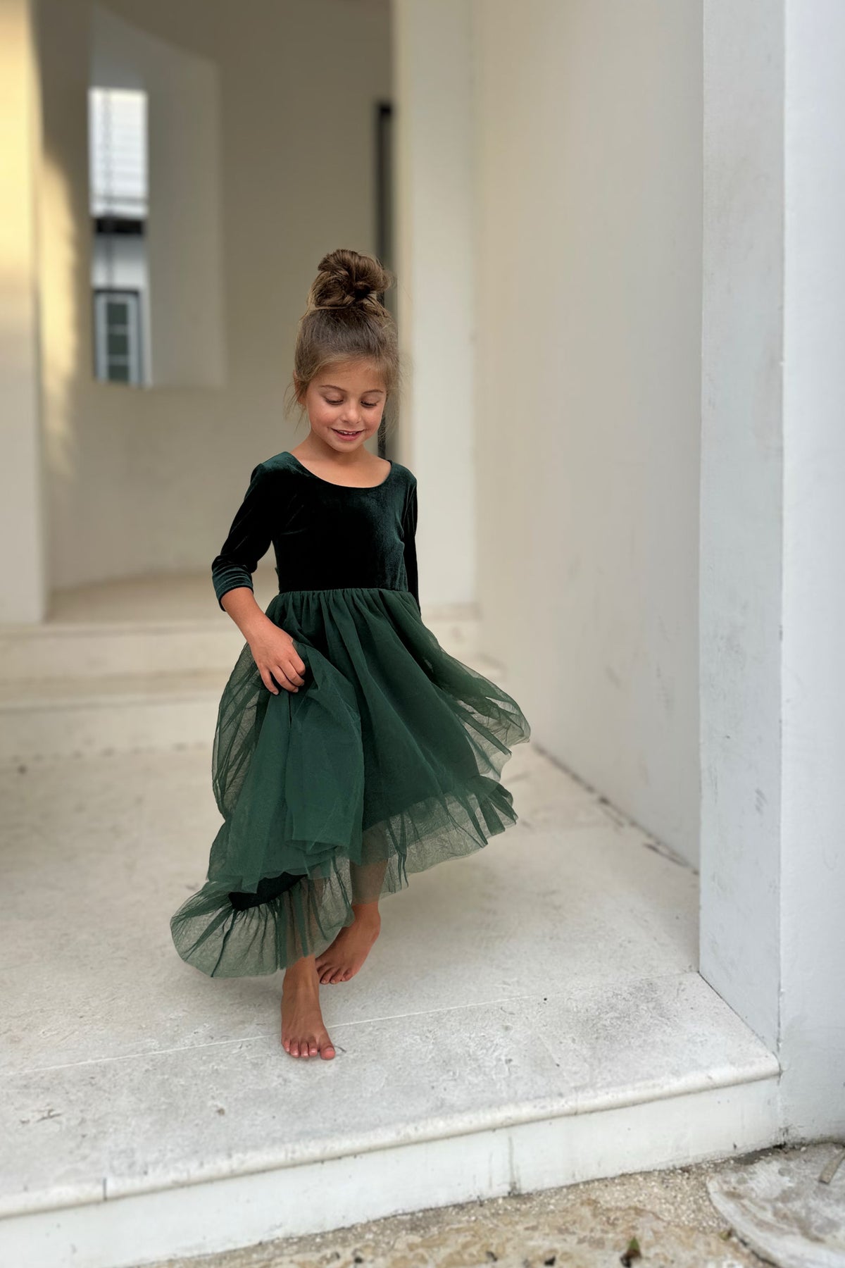 SS Girl's Dress Gracie Dress (forest velvet tulle)
