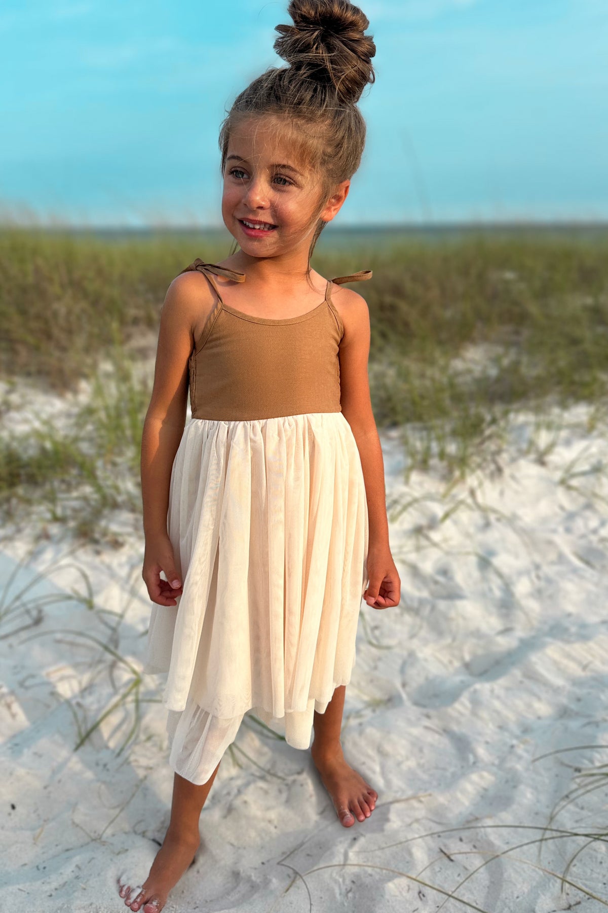 SS Girl's Dress Jodi Twirl (two-tone mocha tulle)