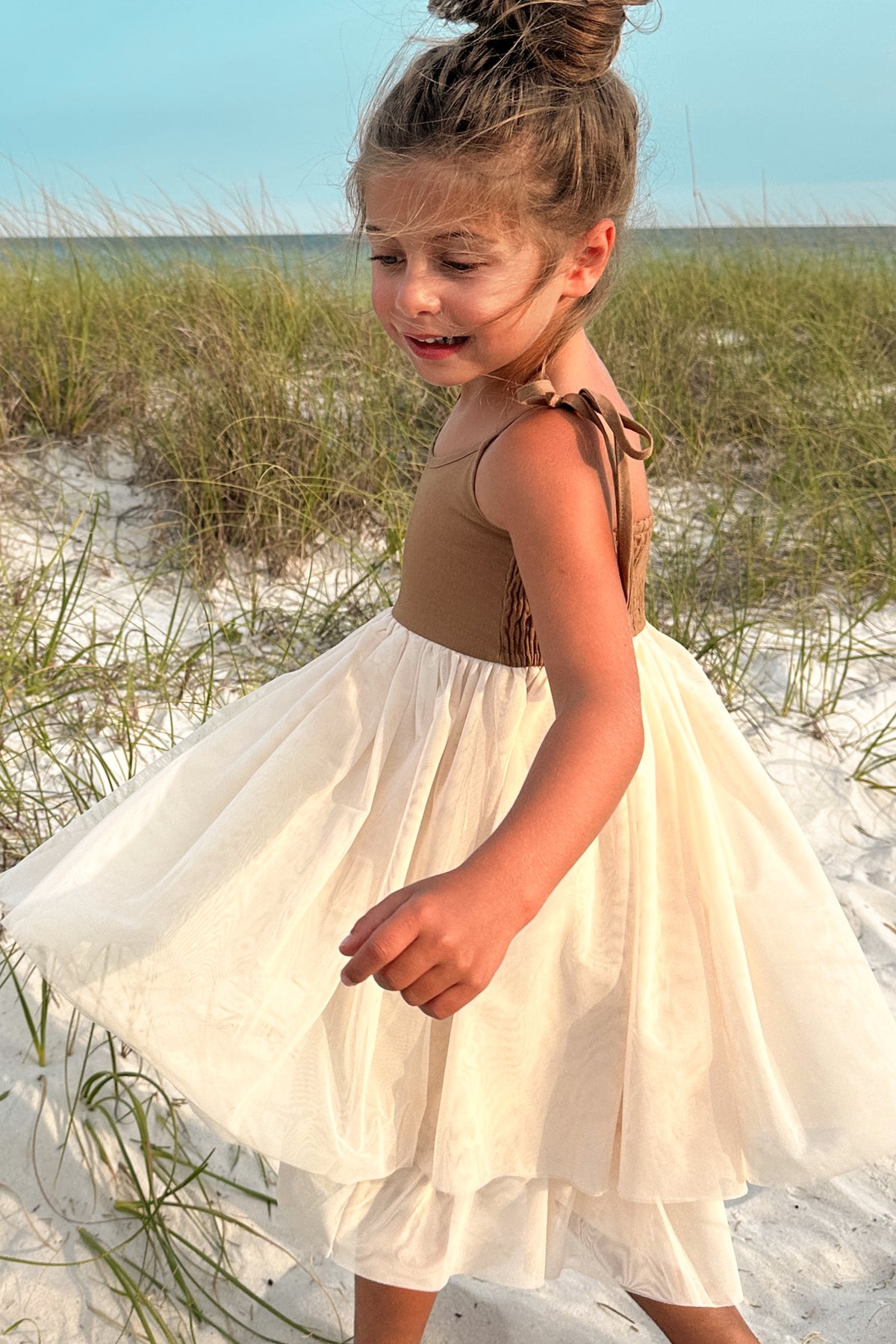 SS Girl's Dress Jodi Twirl (two-tone mocha tulle)