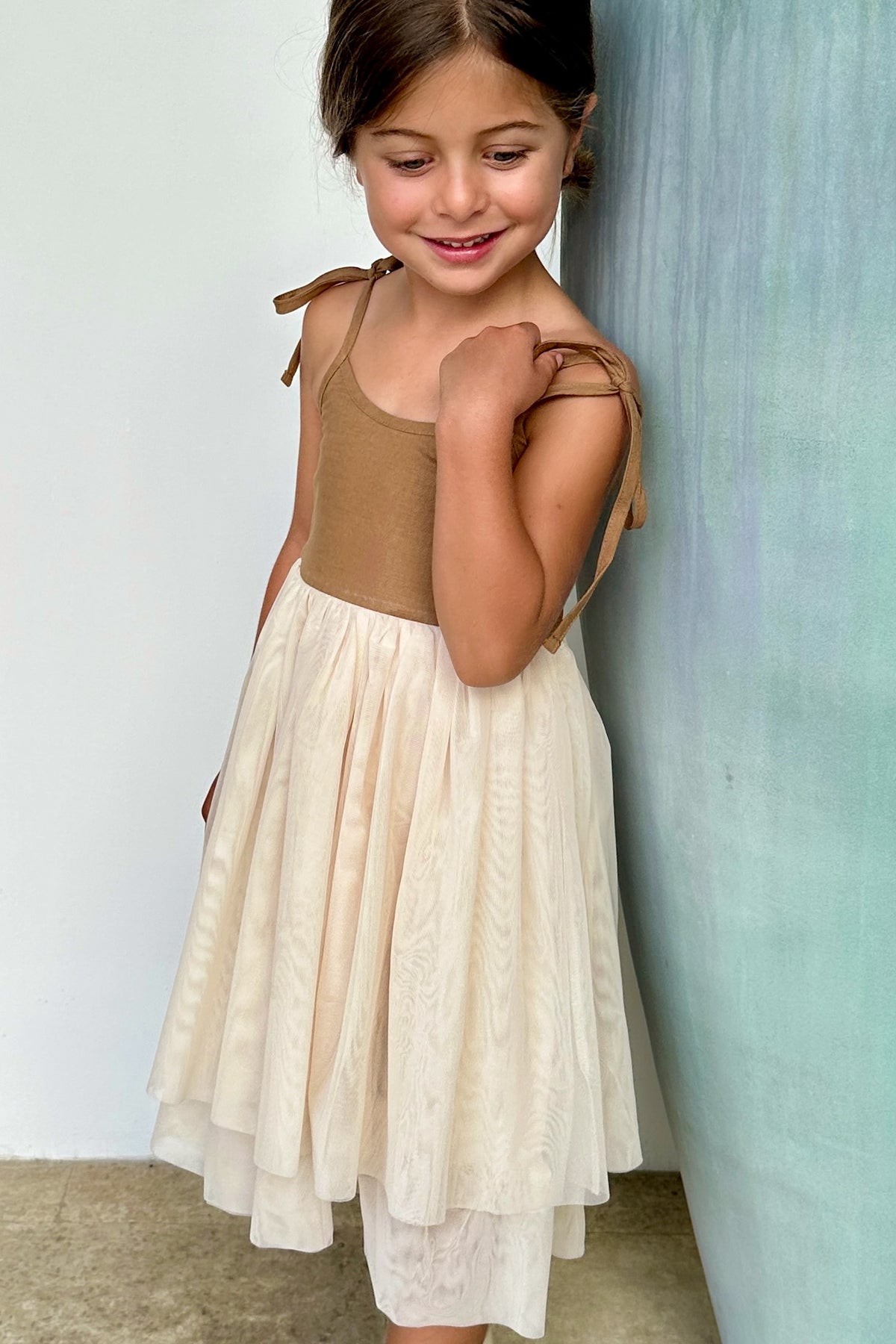 SS Girl's Dress Jodi Twirl (two-tone mocha tulle)