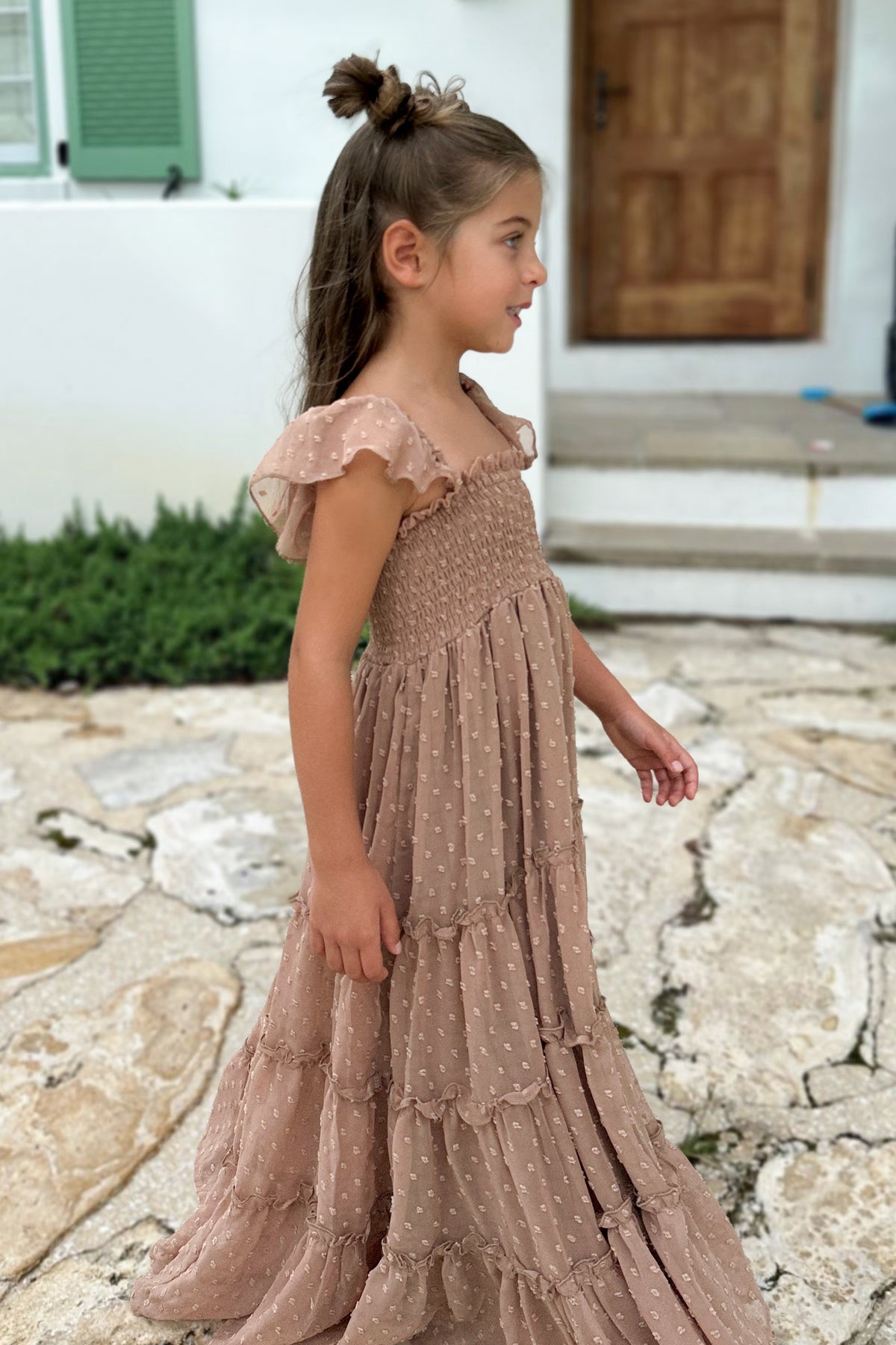 SS Girl's Dress Marabella Dress (mocha swiss dot)
