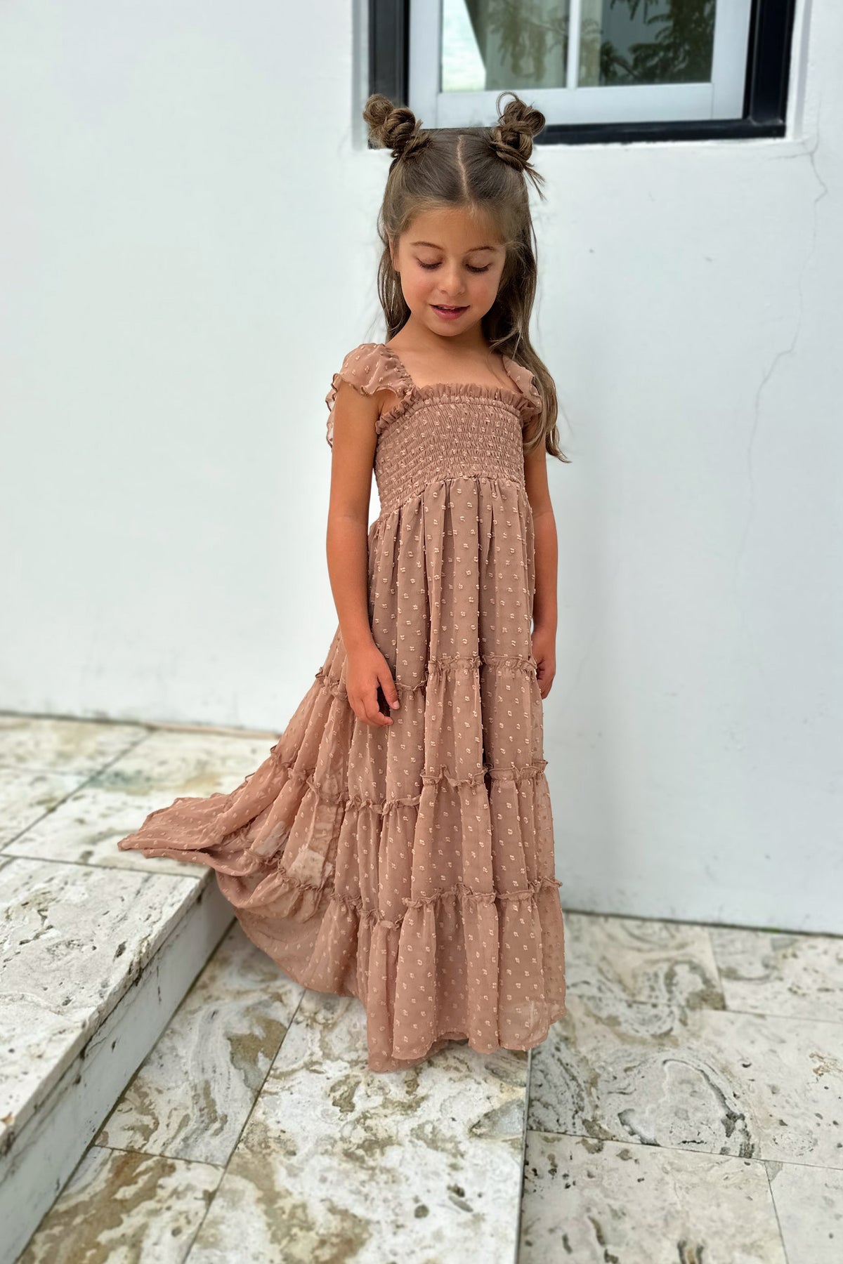 SS Girl's Dress Marabella Dress (mocha swiss dot)
