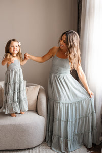 SS Girl's Dress Vera Flow Dress (sage swiss dot)