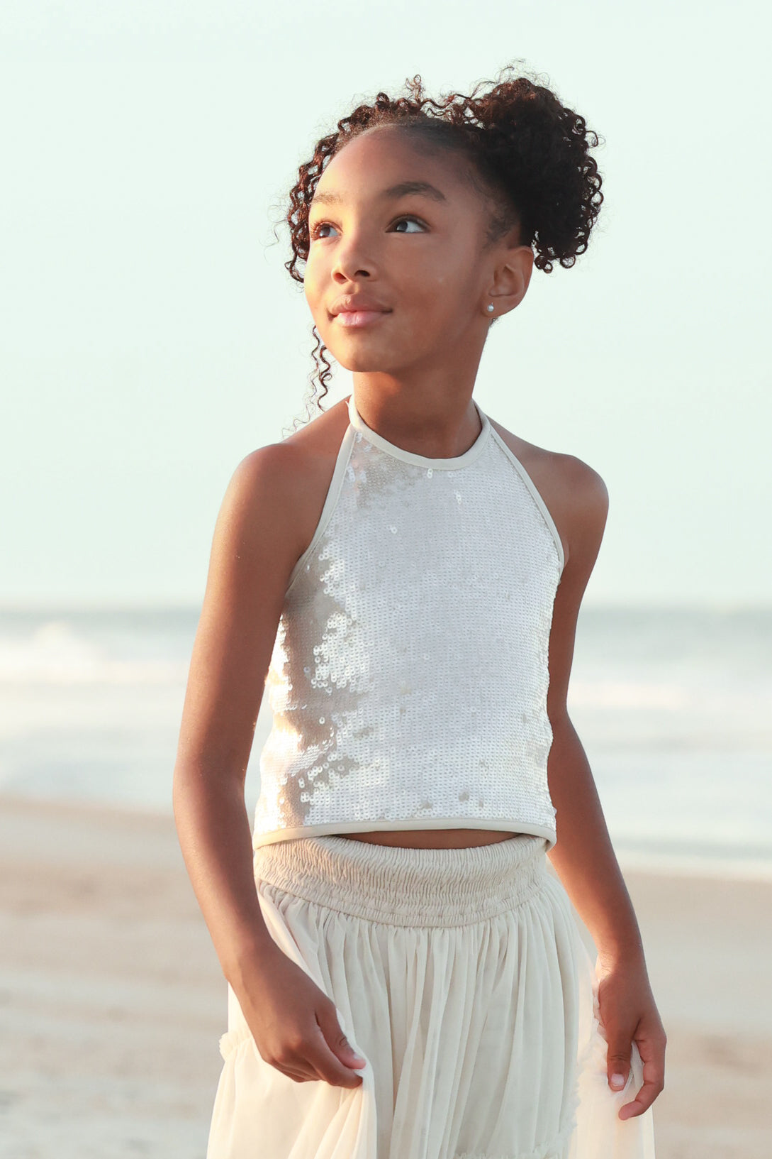 SS Girl's Top Faye Halter (natural sequin)
