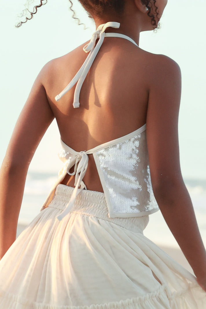 SS Girl's Top Faye Halter (natural sequin)