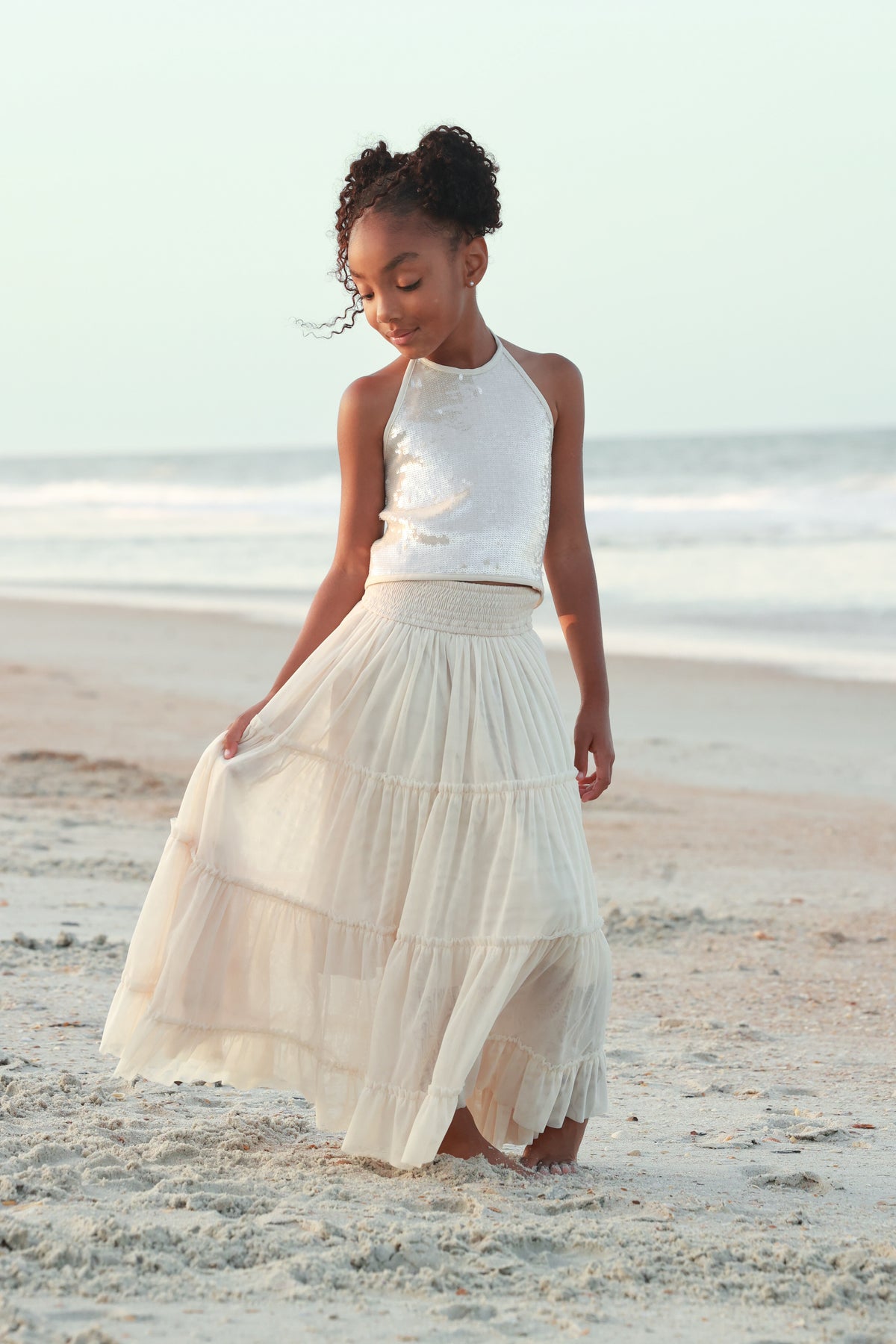 SS Girl's Top Faye Halter (natural sequin)