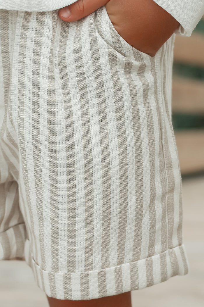 SS Boy's Bottoms Knox Shorts (driftwood stripe linen)