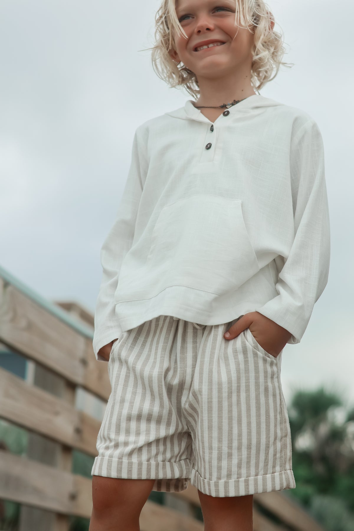 SS Boy's Bottoms Knox Shorts (driftwood stripe linen)