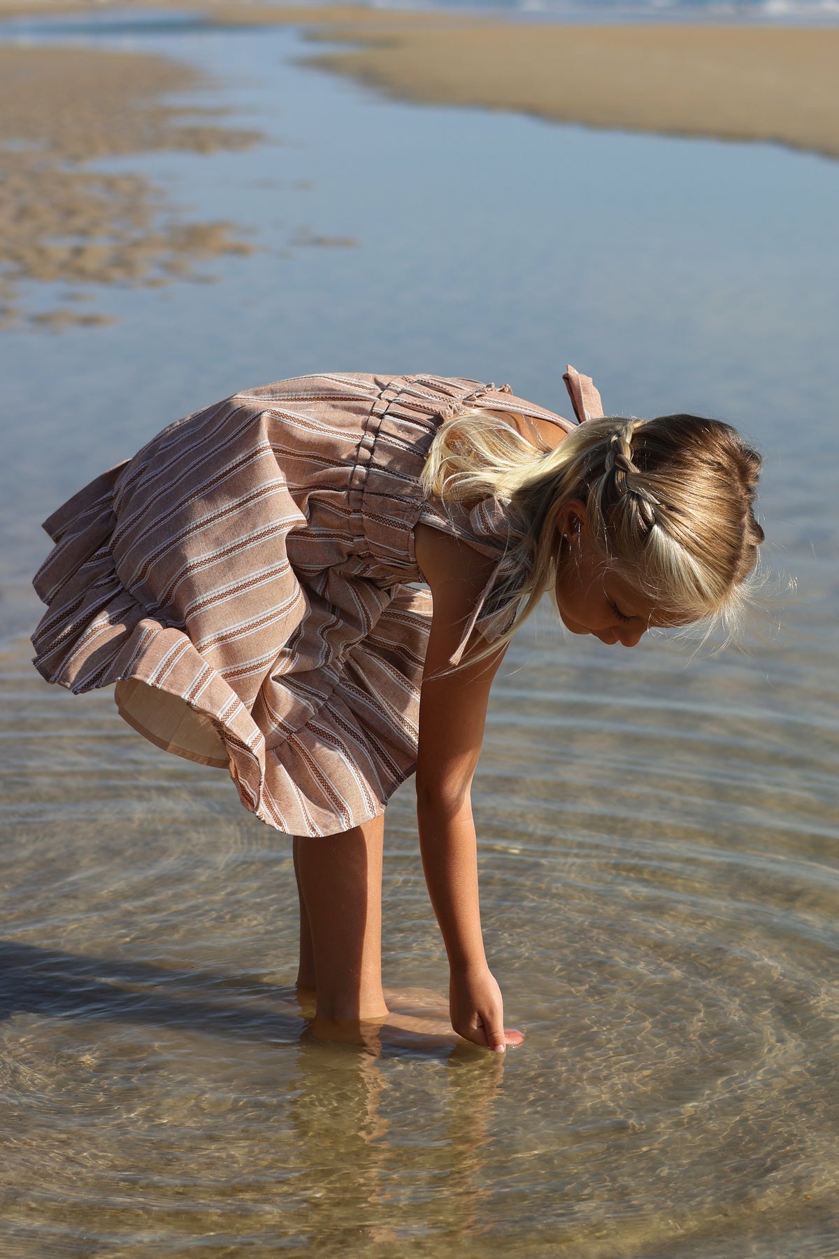 SS Girl's Dress Evie Tunic Dress (mocha stripe linen)