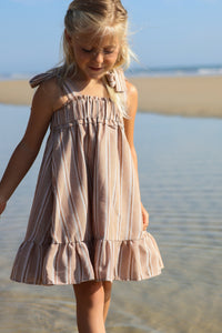 SS Girl's Dress Evie Tunic Dress (mocha stripe linen)