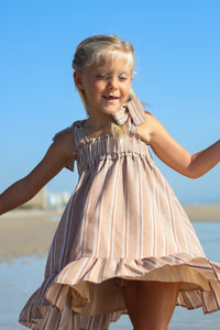 SS Girl's Dress Evie Tunic Dress (mocha stripe linen)