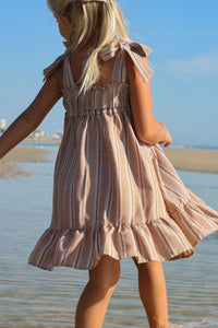 SS Girl's Dress Evie Tunic Dress (mocha stripe linen)