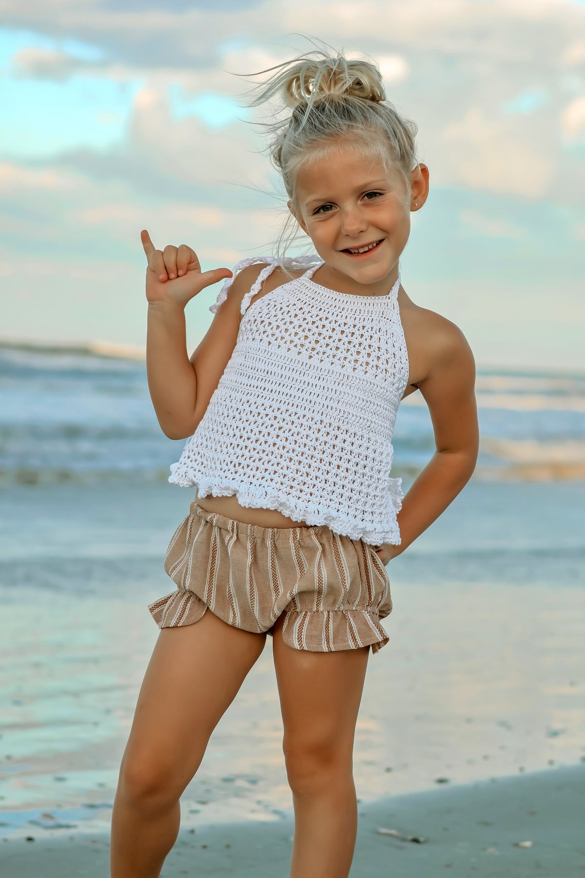 SS Girl's Bottoms Petal Bloomers (mocha stripe linen)