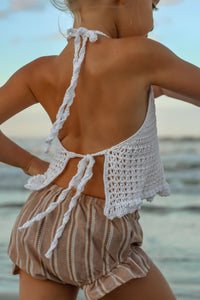 SS Girl's Bottoms Petal Bloomers (mocha stripe linen)
