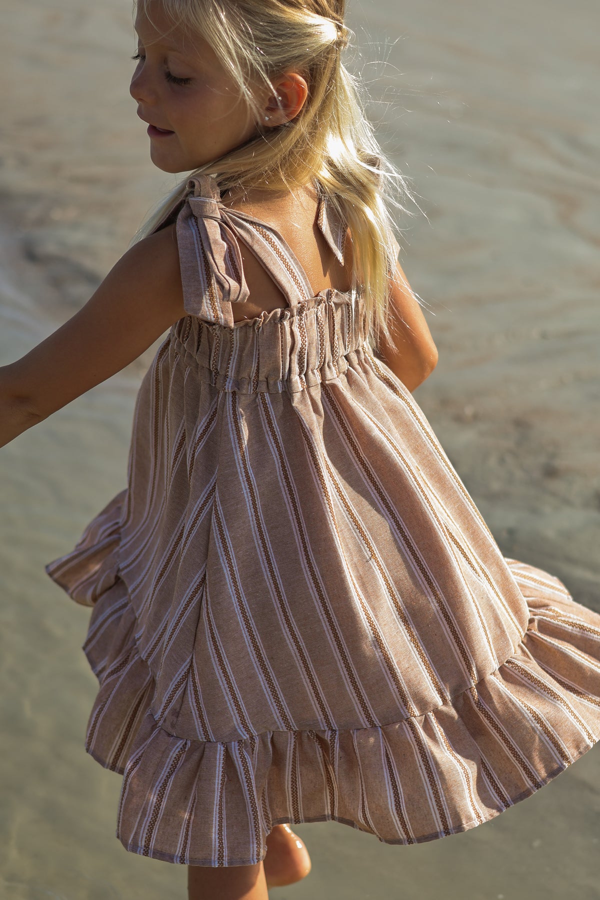 SS Girl's Dress Evie Tunic Dress (mocha stripe linen)