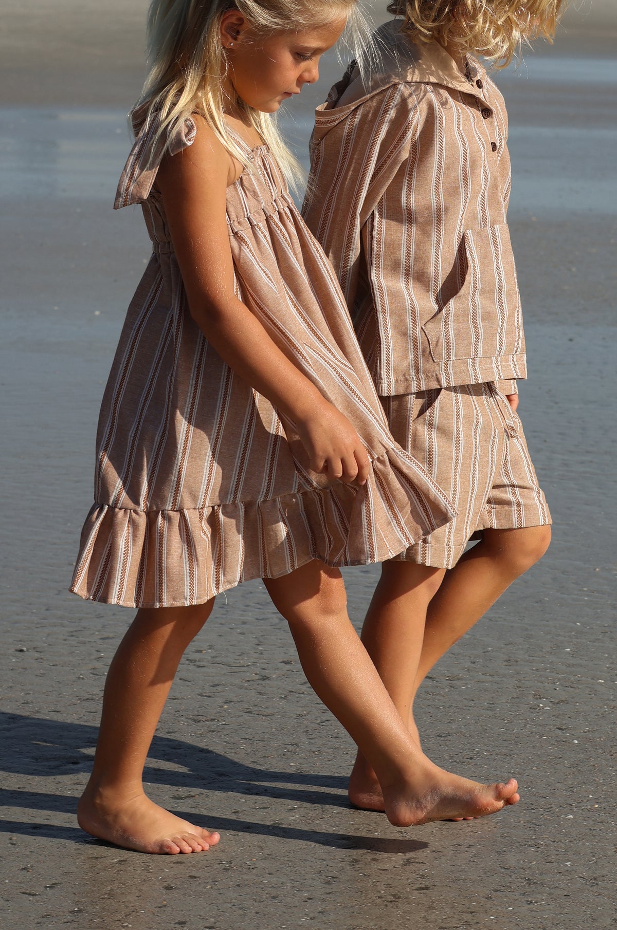 SS Girl's Dress Evie Tunic Dress (mocha stripe linen)