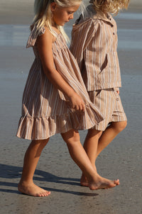 SS Girl's Dress Evie Tunic Dress (mocha stripe linen)