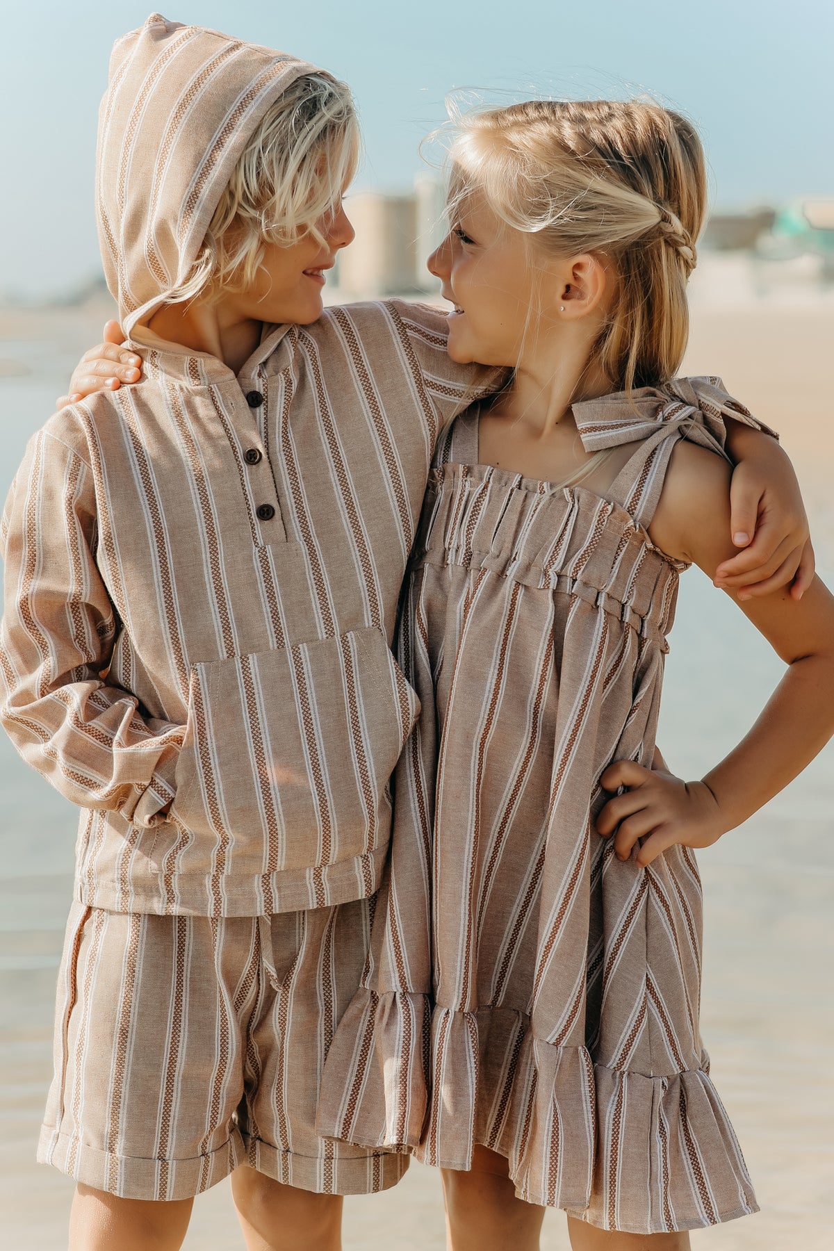 SS Girl's Dress Evie Tunic Dress (mocha stripe linen)