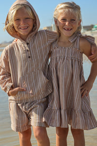 SS Girl's Dress Evie Tunic Dress (mocha stripe linen)